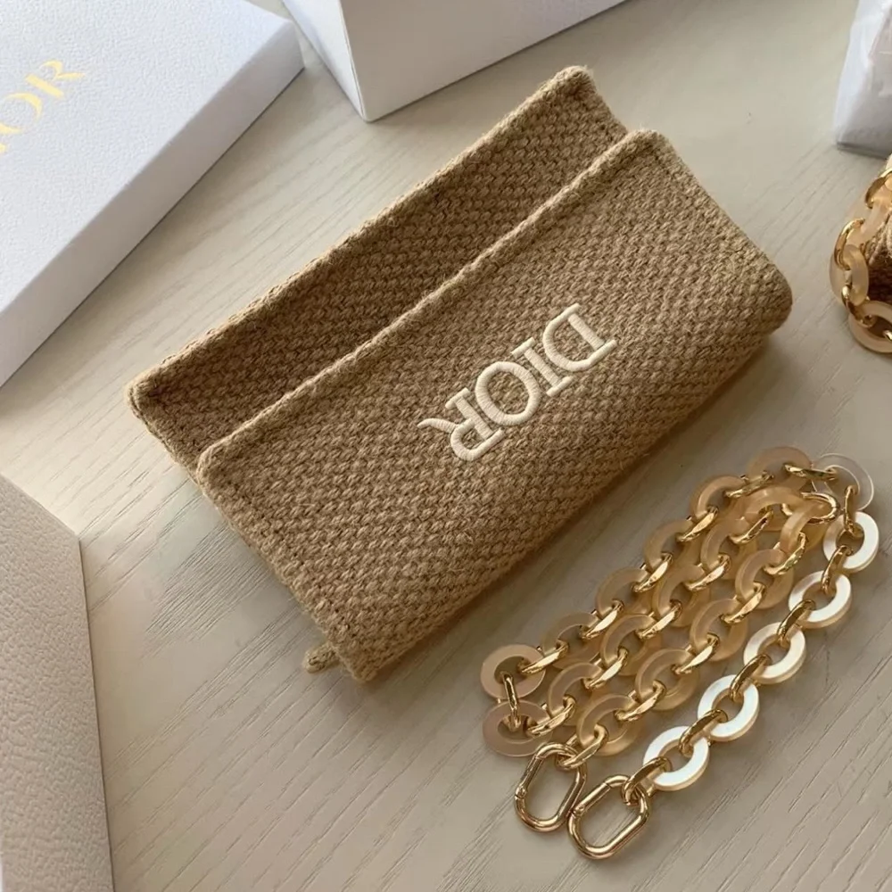 Dior Raffia Straw Bag Acrylic shoulder strap - Picture 3 of 13